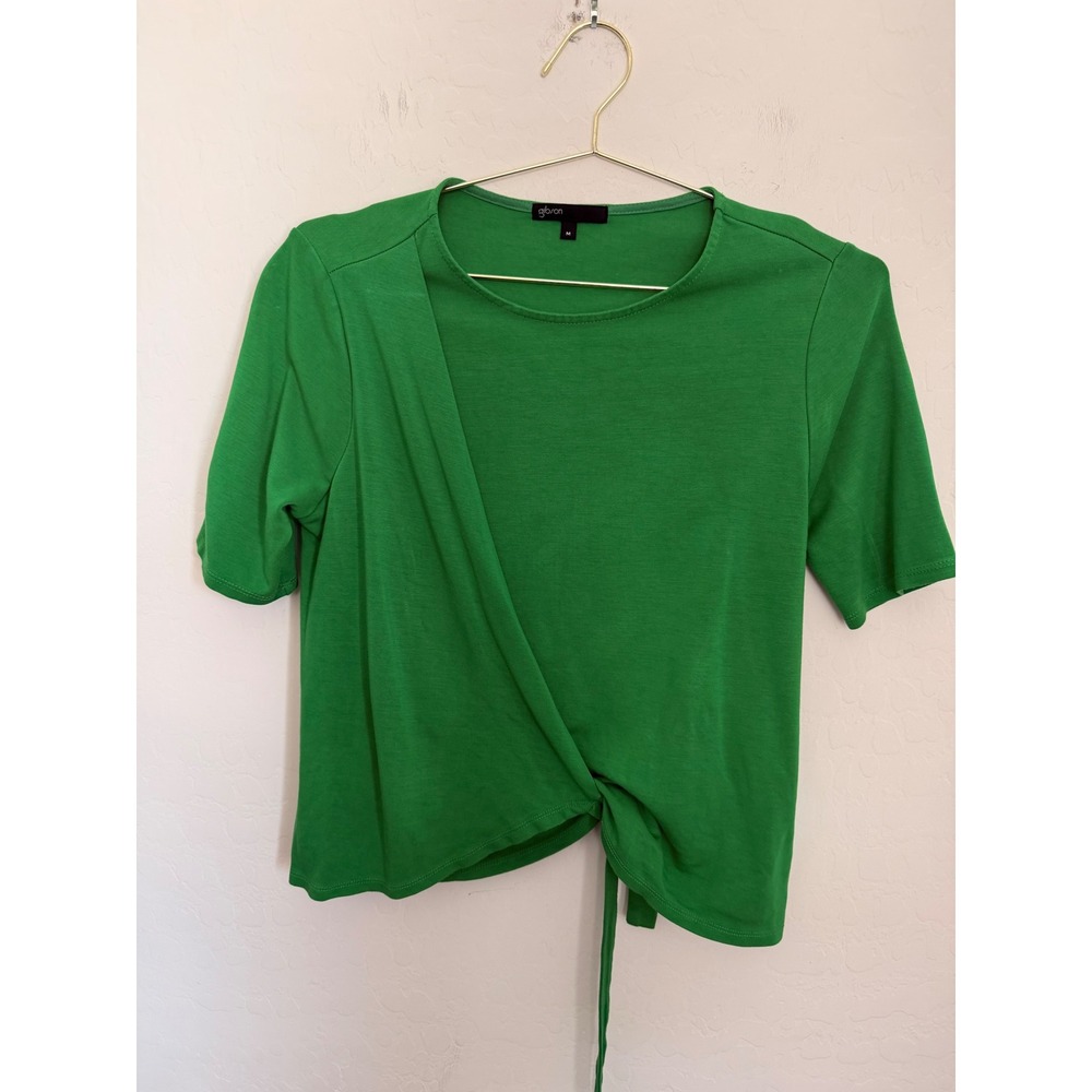 Gibson Womens Kelly Green Faux Wrap Side Tie Short Sleeve Top Size M